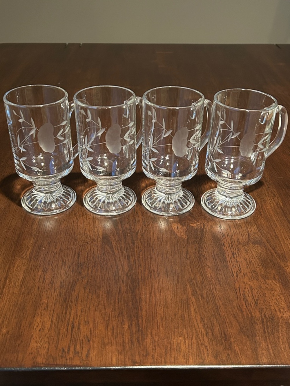 Set of 4 Princess House Heritage Etched Irish Coffee Mugs (#504) Unused |Group 1